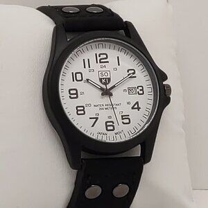 Men's Military Style Field Watch On Leather Strap 41mm Date Is Off